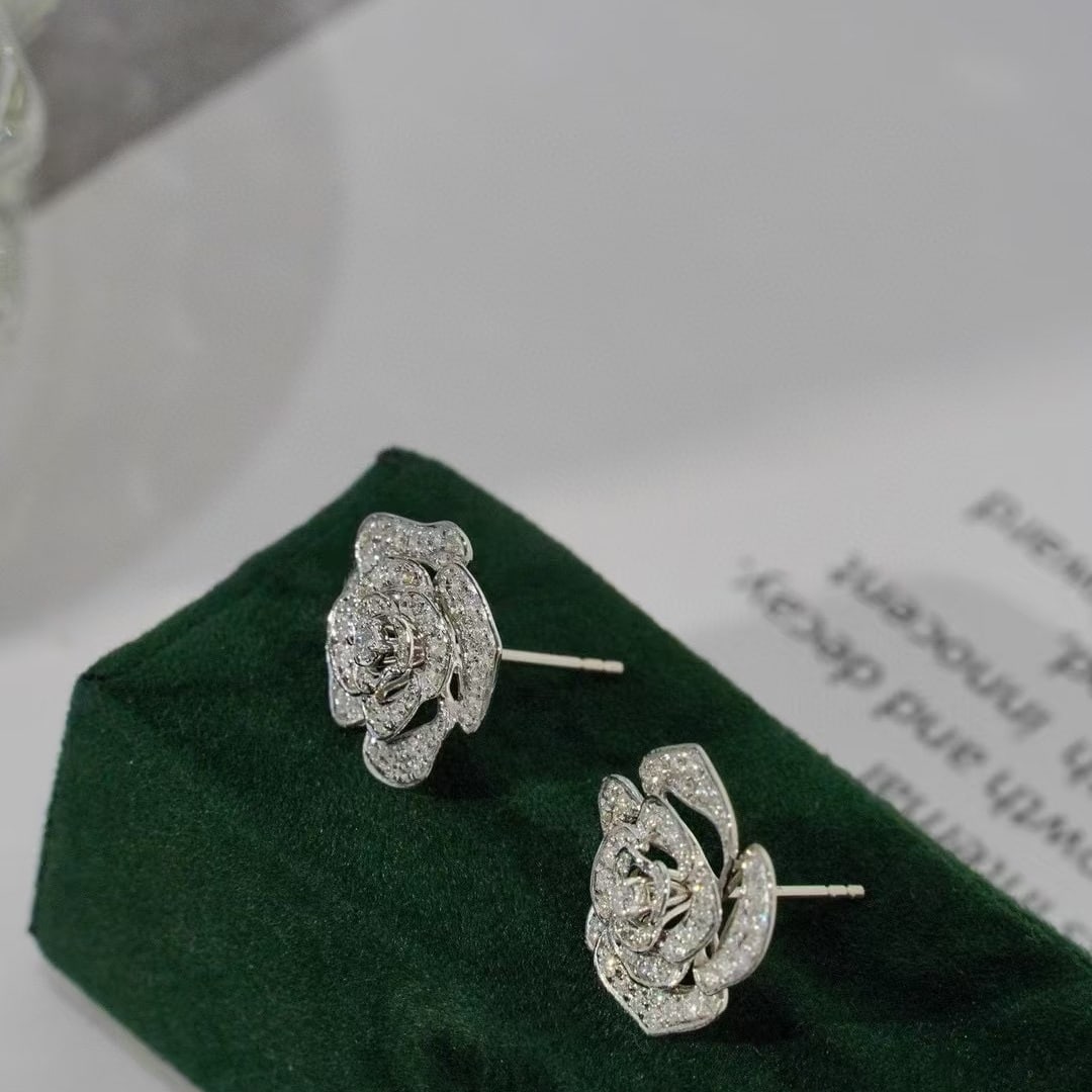 14k Gold 1 Ct Natural H Diamond & Flowers Earrings - 2