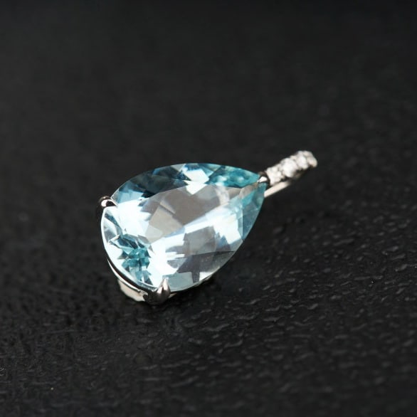 14k Gold 3.15 Ct Natural Aquamarine & Diamond Pendant( Without Chain ) - 7