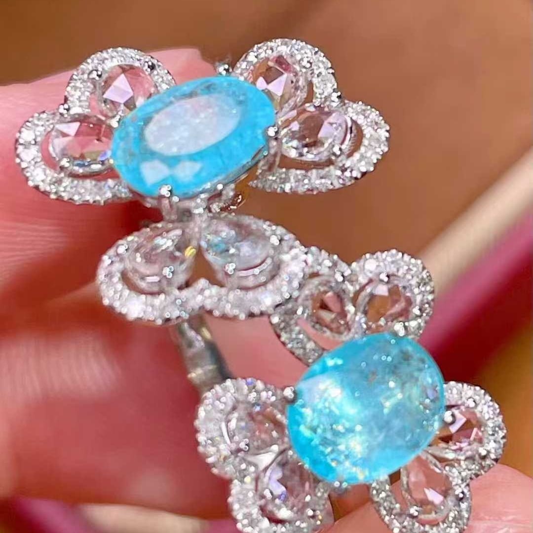 14k Gold 2.13 Ctw Natural Paraiba Tourmaline & Sapphire Ring - 2