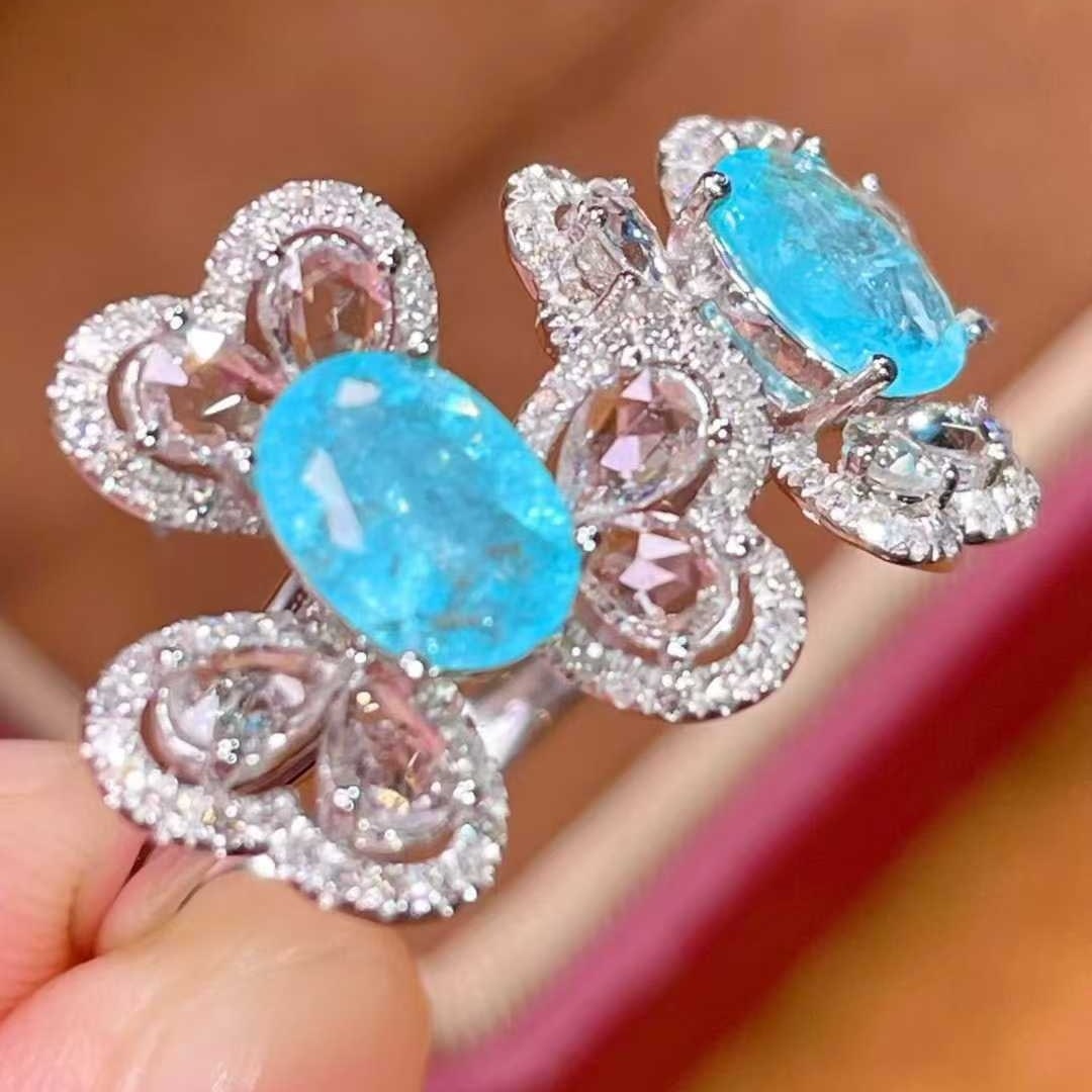 14k Gold 2.13 Ctw Natural Paraiba Tourmaline & Sapphire Ring - 3