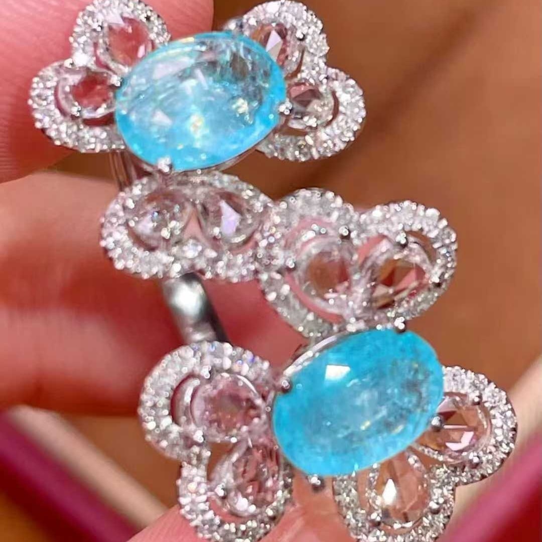14k Gold 2.13 Ctw Natural Paraiba Tourmaline & Sapphire Ring - 4