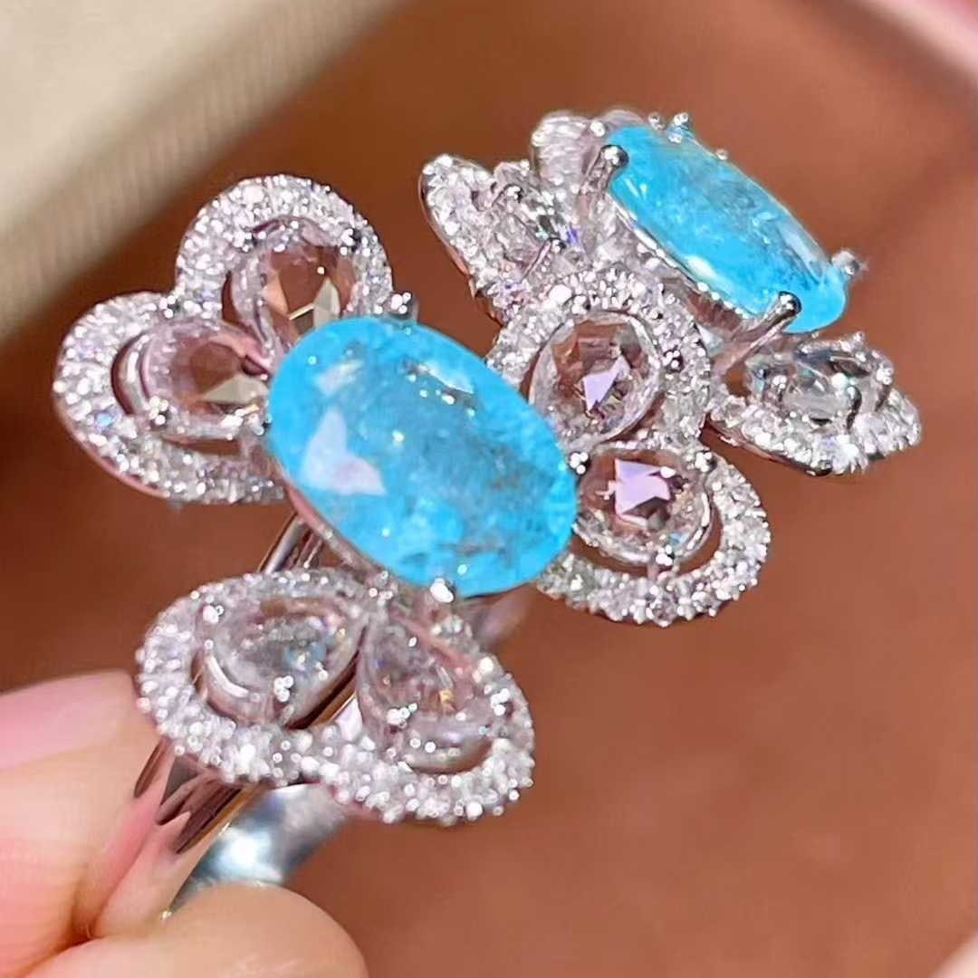 14k Gold 2.13 Ctw Natural Paraiba Tourmaline & Sapphire Ring - 5