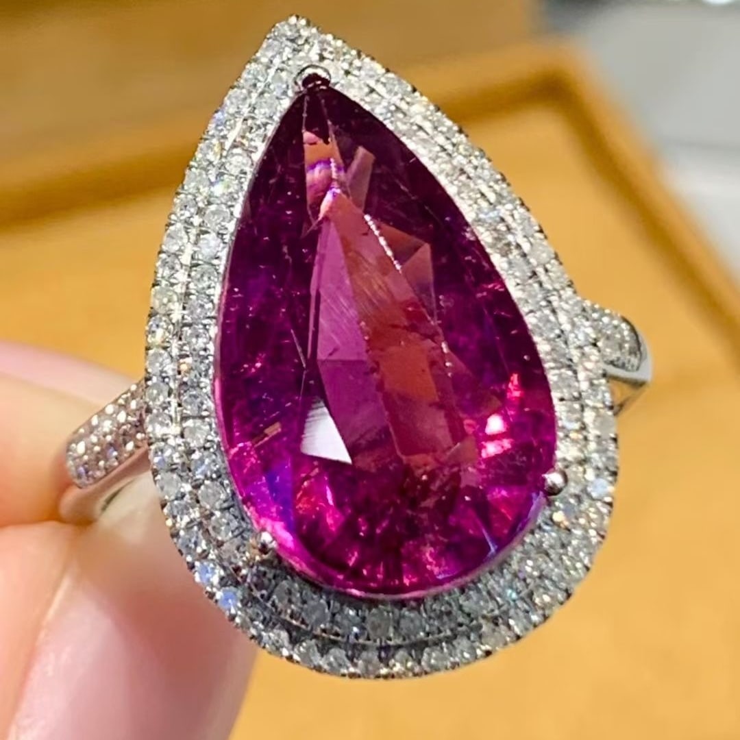 14k Gold 5.2 Ct Natural Tourmaline & Diamond Ring - 2