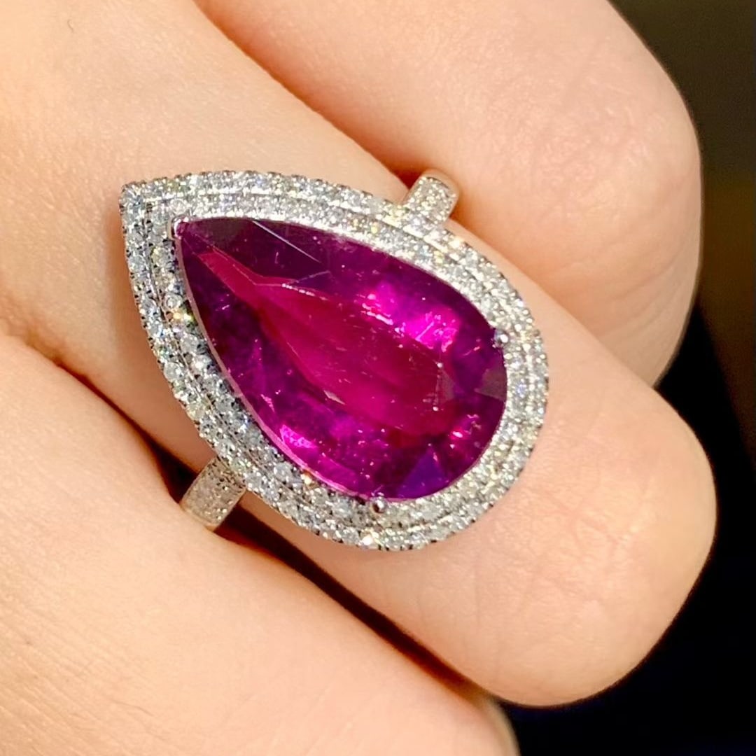 14k Gold 5.2 Ct Natural Tourmaline & Diamond Ring - 4