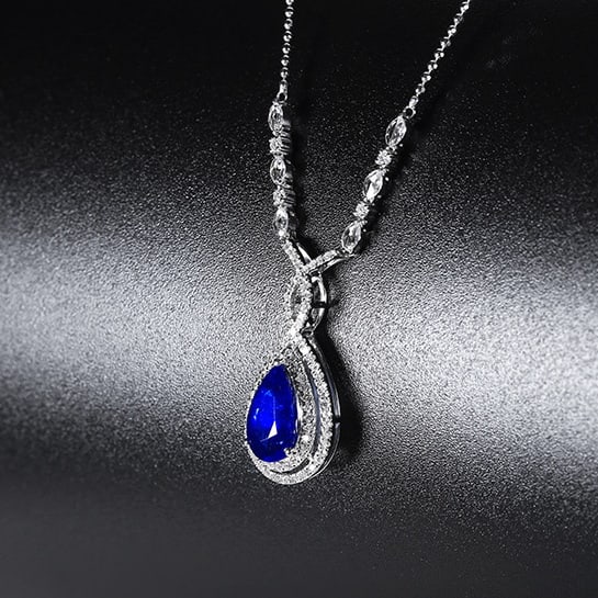 14k Gold 2.10 Ctw Natural Sapphire & Diamond Necklace - 2