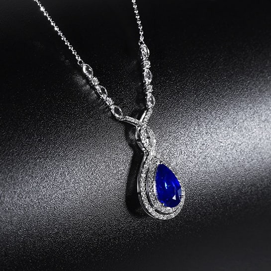 14k Gold 2.10 Ctw Natural Sapphire & Diamond Necklace - 3