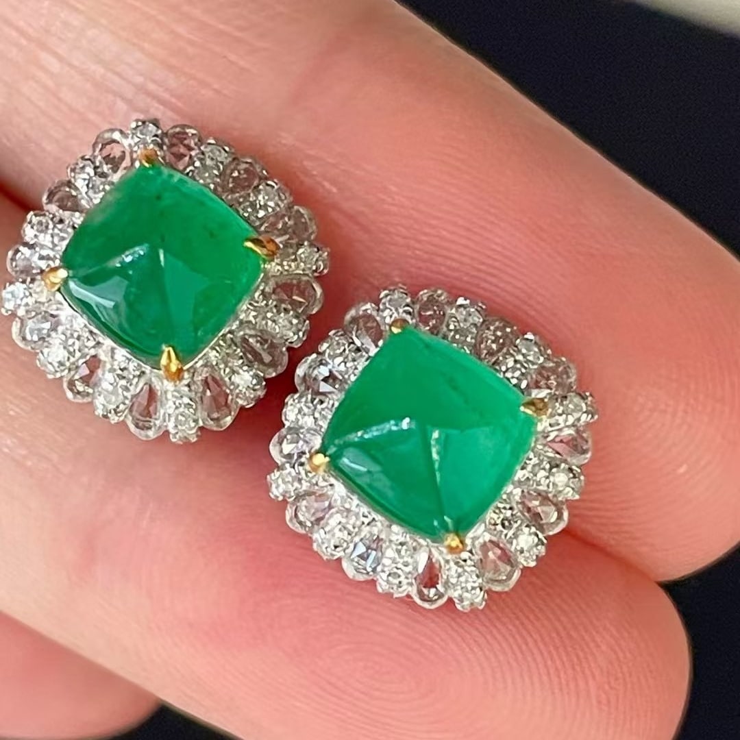 14k Gold 3.13 Ct Natural Emerald & Diamond & Sapphire Earrings - 2
