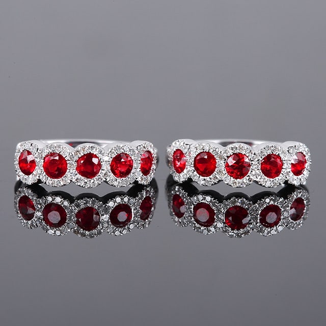 14k Gold 1.23 Ctw Natural Ruby & Diamond Earrings: Ref:231075259 // gold content:14k gold // main gemstone:ruby // shape:round // carat weight:0. 9ct // color:red // treatment:natural // cut grade:g // // adjacent gemstone 2 : diamond // number of