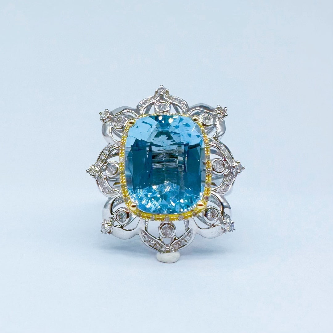 14k Gold 5.54 Ctw Natural Aquamarine & Diamond Ring/pendant( Without Chain ) - 2