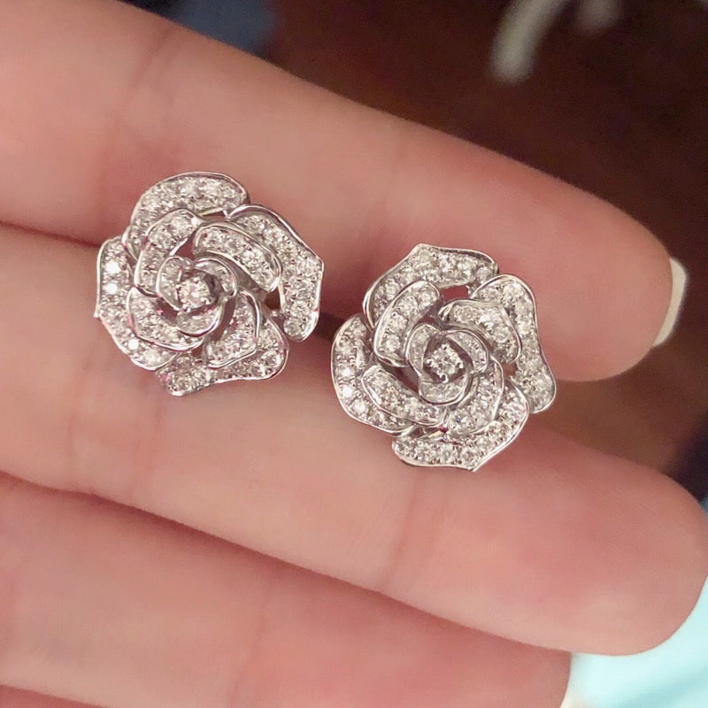 14k Gold 1 Ct Natural H Diamond & Flowers Earrings - 3
