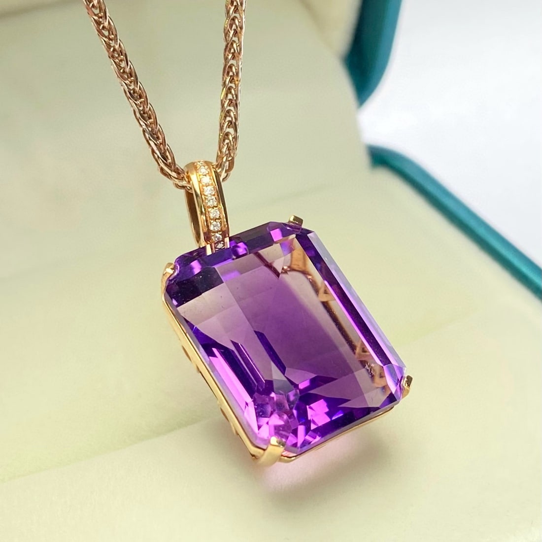 14k Gold 16.20 Ct Natural Amethyst & Diamond Pendant( Without Chain ) - 2