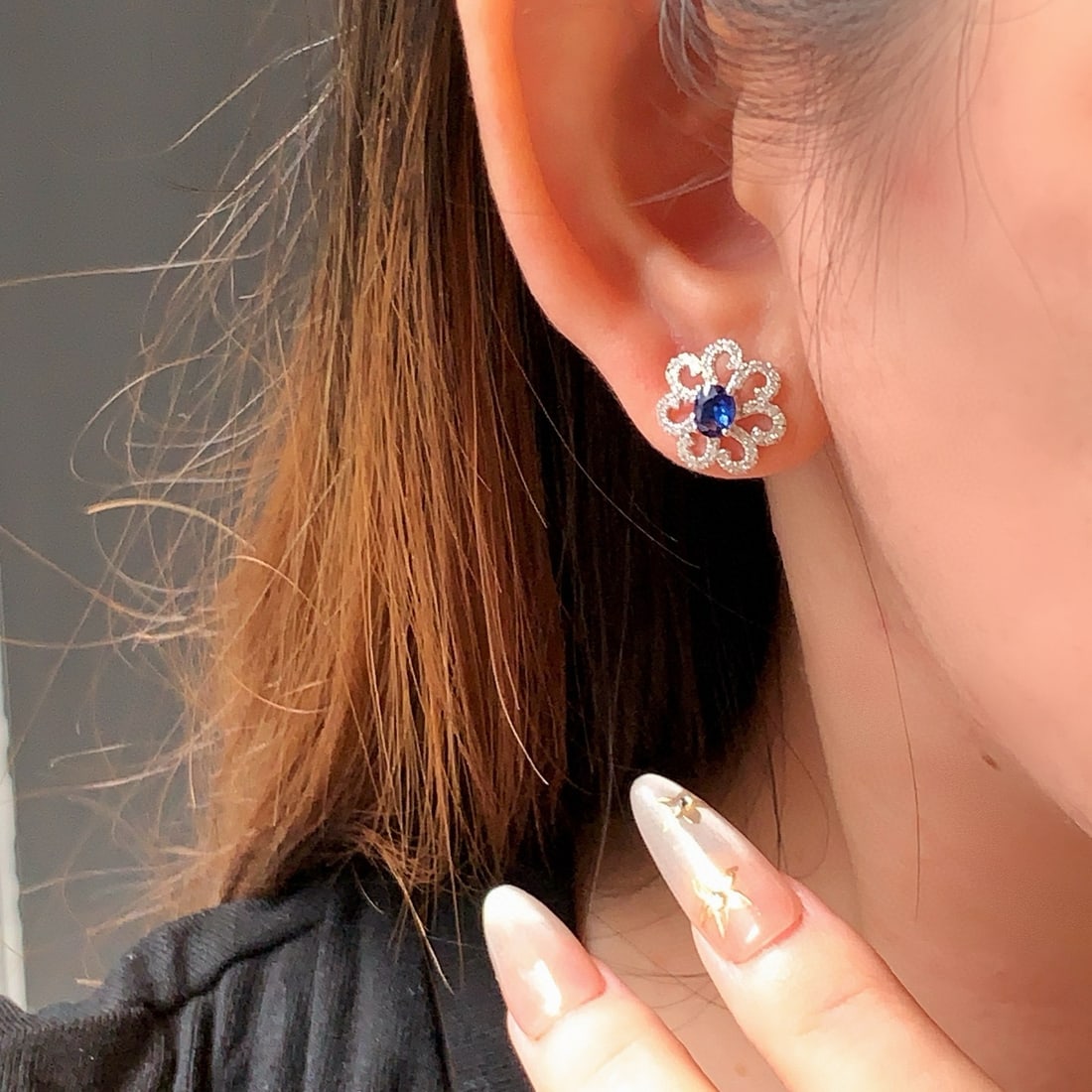 14k Gold 1.29 Ctw Natural Sapphire & Diamond Earrings - 2