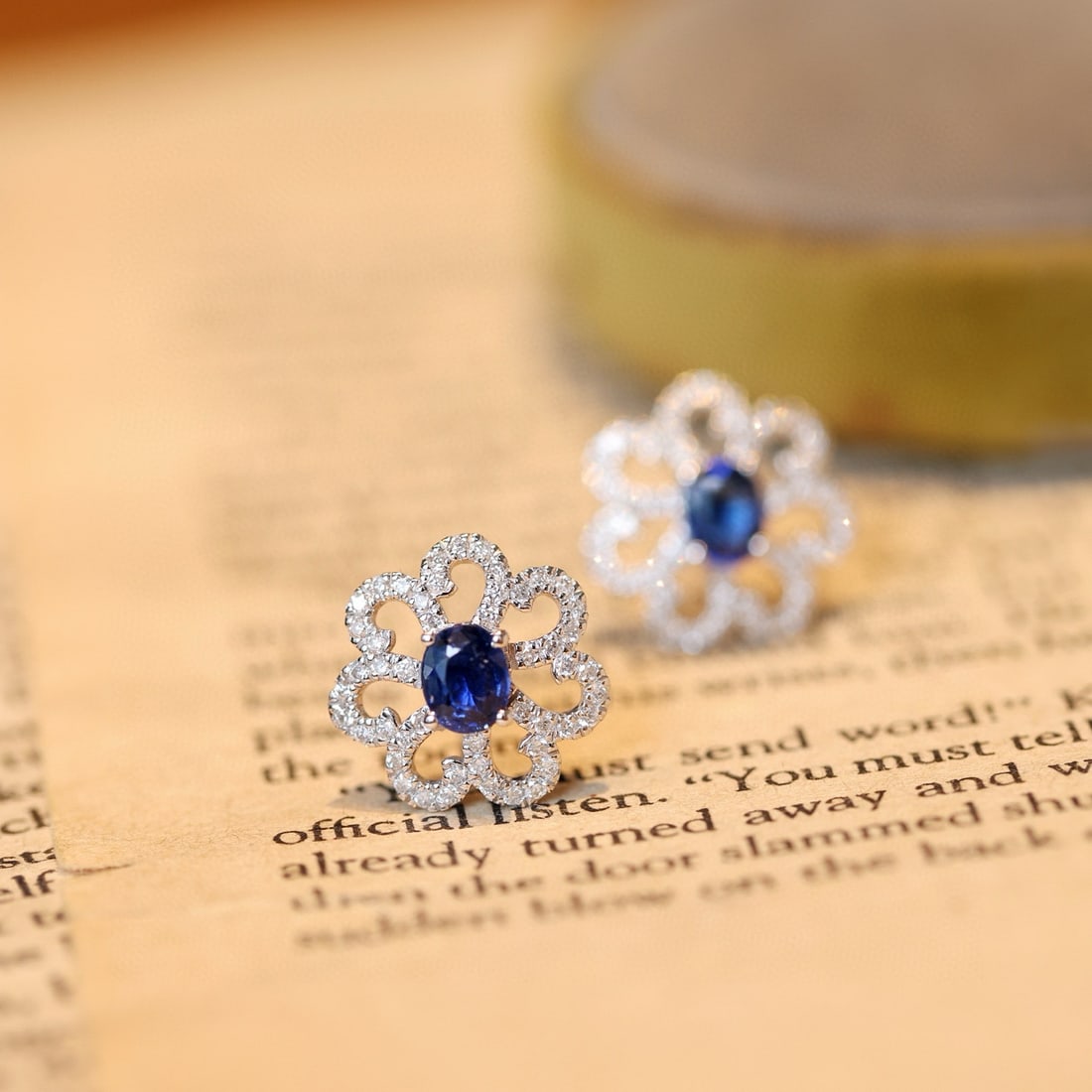 14k Gold 1.29 Ctw Natural Sapphire & Diamond Earrings - 3