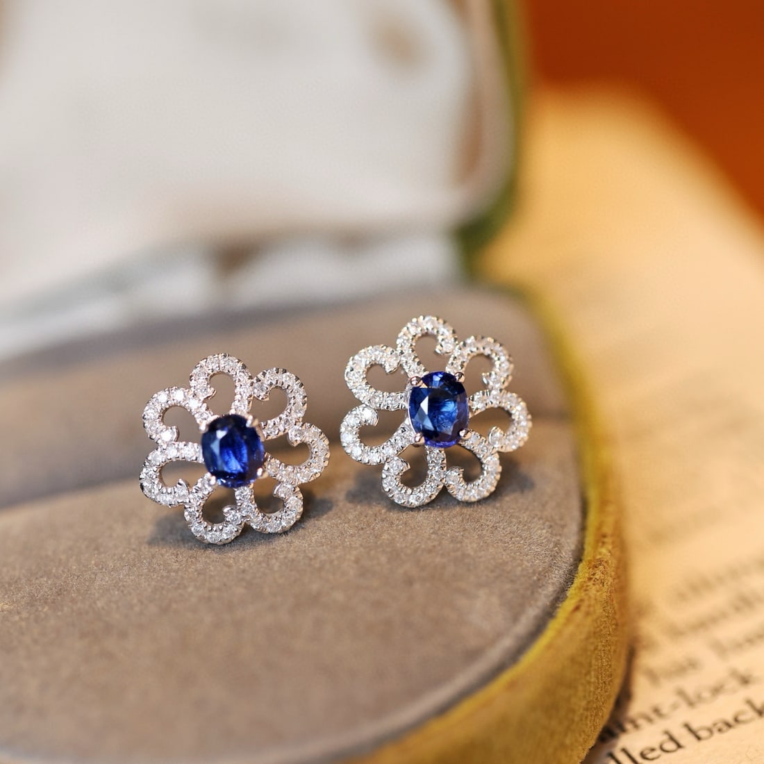 14k Gold 1.29 Ctw Natural Sapphire & Diamond Earrings - 4
