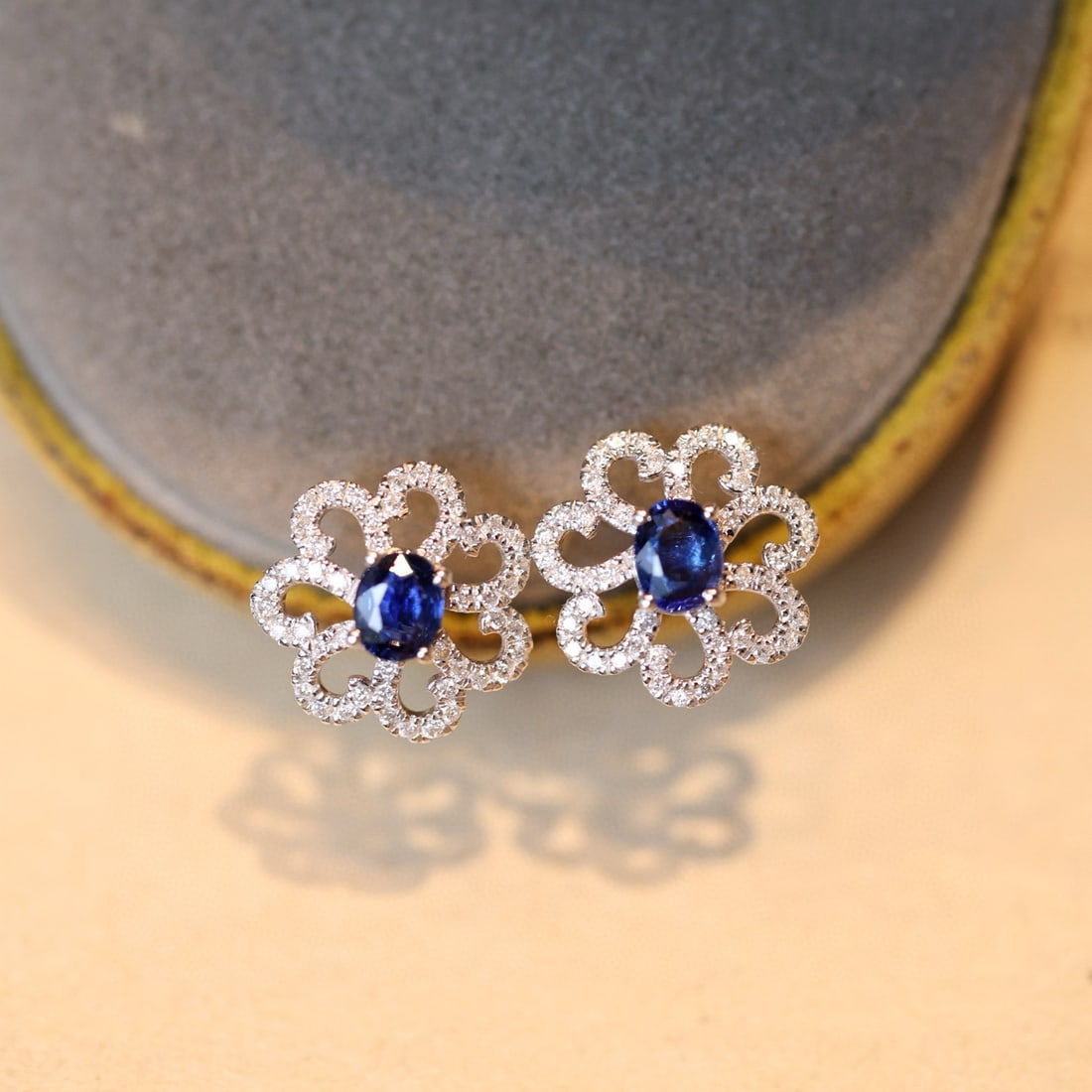 14k Gold 1.29 Ctw Natural Sapphire & Diamond Earrings - 5