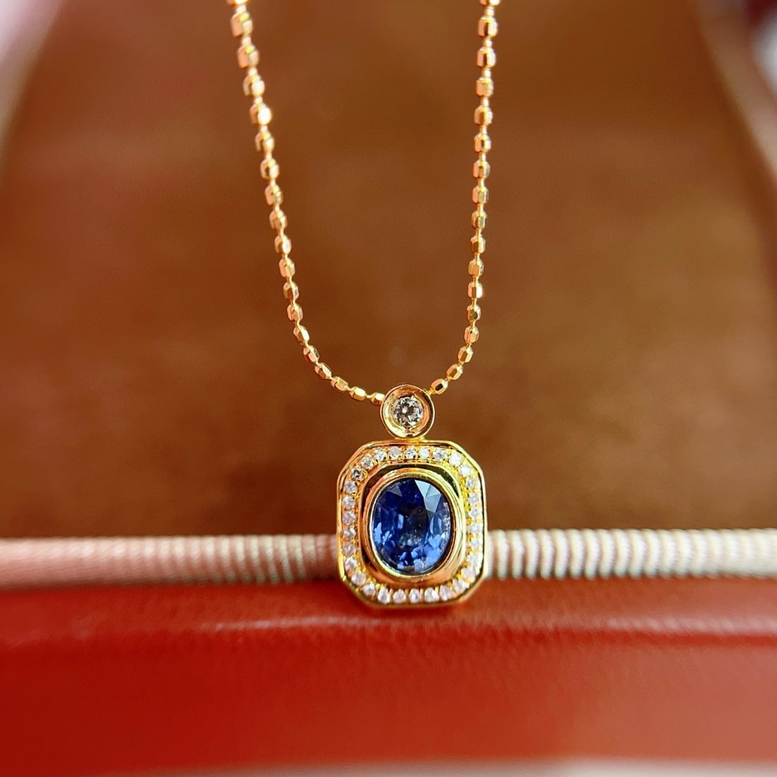 14k Gold 0.58 Ct Natural Sapphire & Diamond & Sapphire Necklace - 2