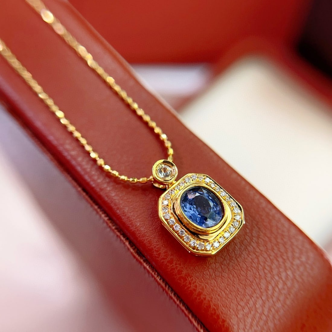 14k Gold 0.58 Ct Natural Sapphire & Diamond & Sapphire Necklace - 3