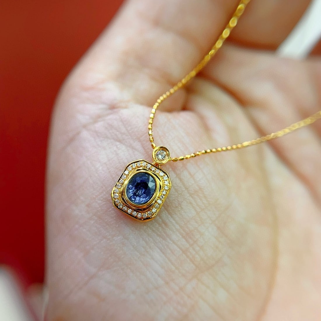 14k Gold 0.58 Ct Natural Sapphire & Diamond & Sapphire Necklace - 4