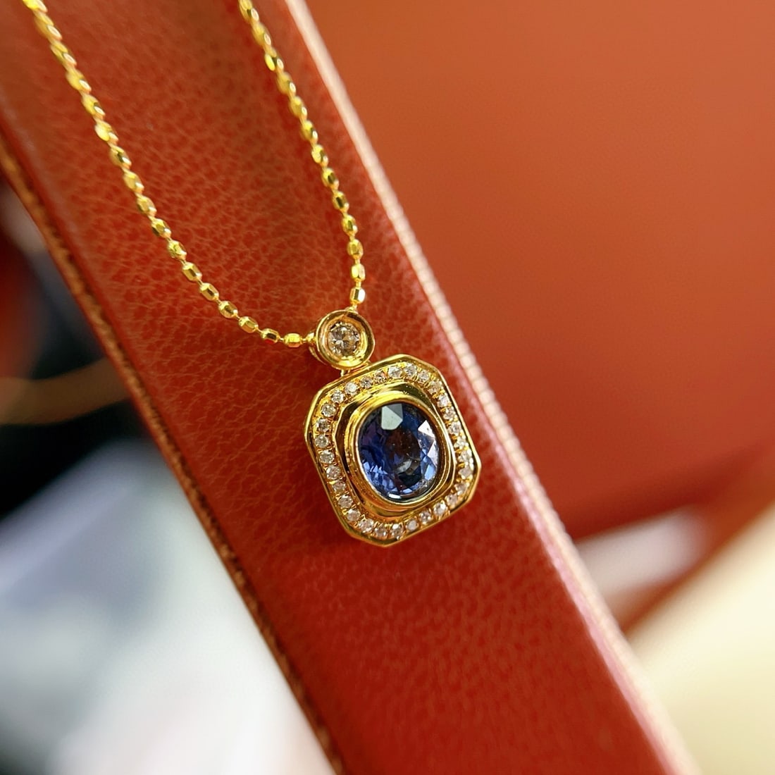14k Gold 0.58 Ct Natural Sapphire & Diamond & Sapphire Necklace - 5