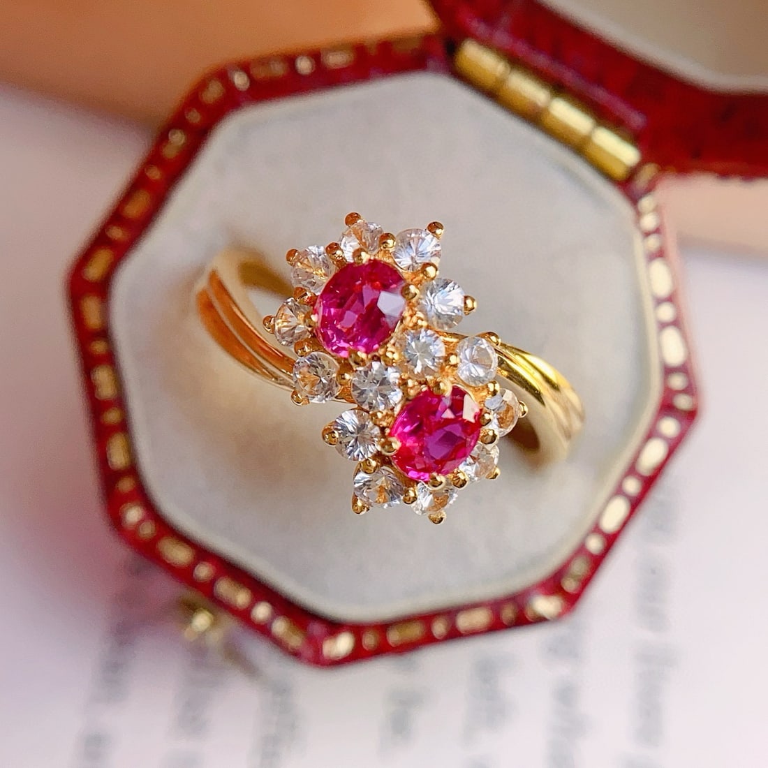 14k Gold 0.70 Ct Natural Ruby & Sapphire Ring - 3