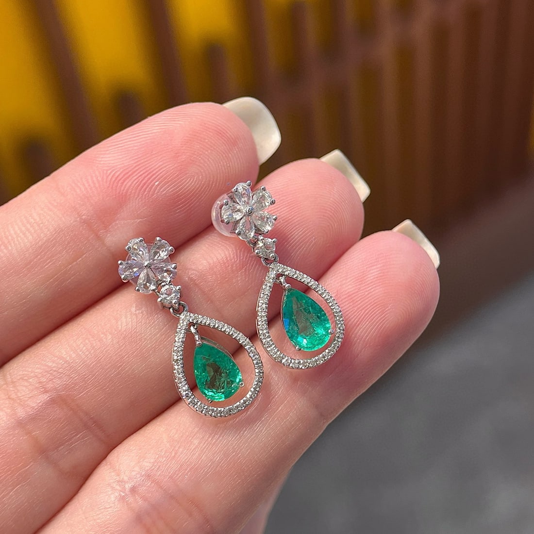 14k Gold 2.43 Ctw Natural Emerald & Sapphire Earrings - 3