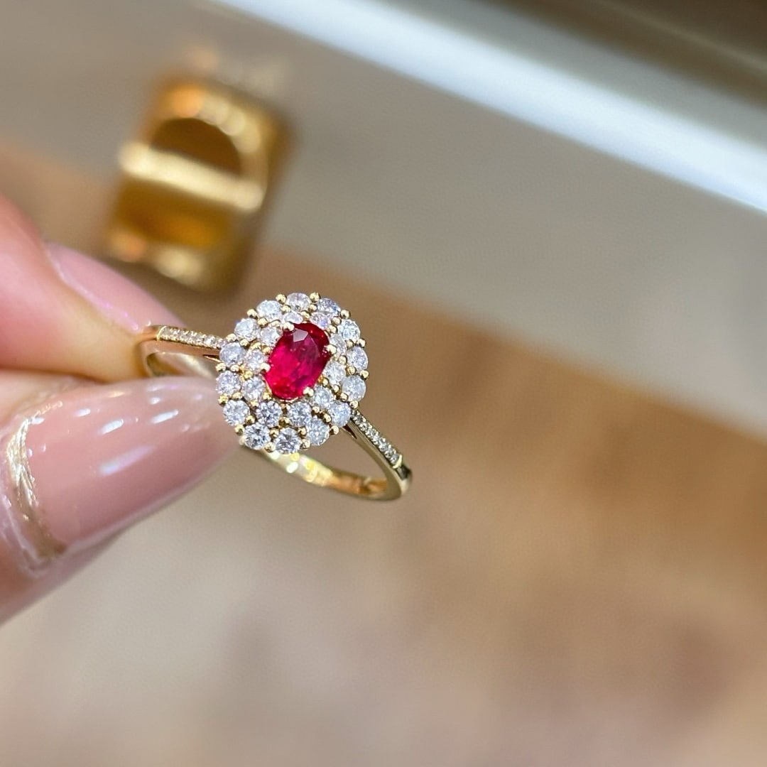 14k Gold 0.4 Ct Natural Ruby & Diamond Ring - 4