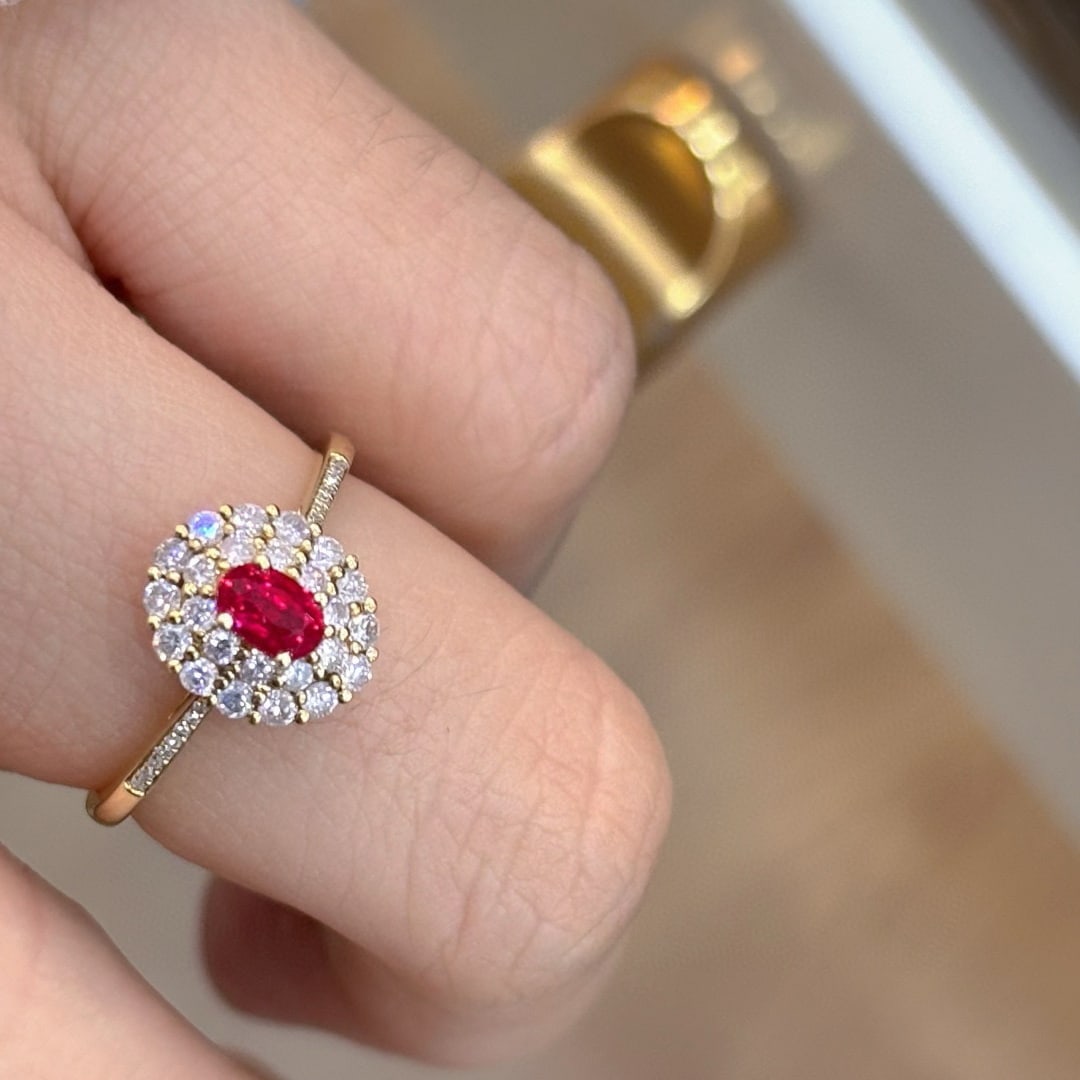 14k Gold 0.4 Ct Natural Ruby & Diamond Ring - 5