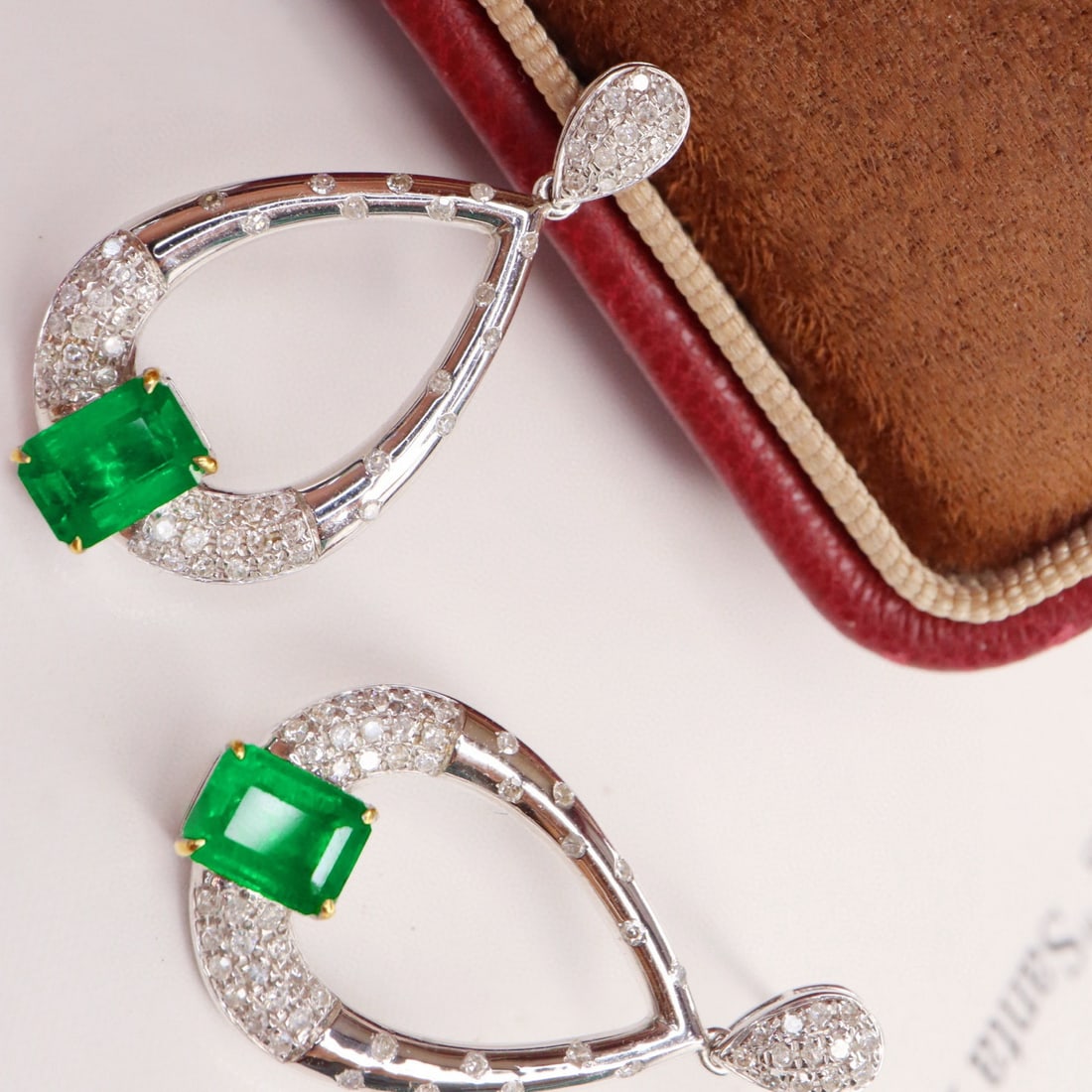 14k Gold 2.02 Ctw Vivid Green Natural Emerald & Diamond Earrings - 2