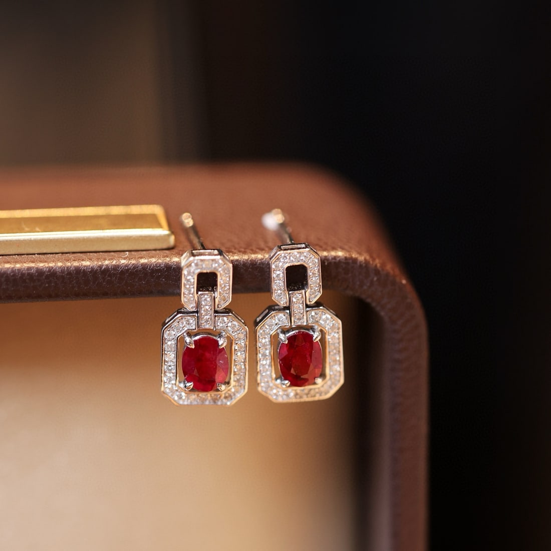 14k Gold 0.79 Ctw Vivid Red Natural Ruby & Diamond Earrings - 2
