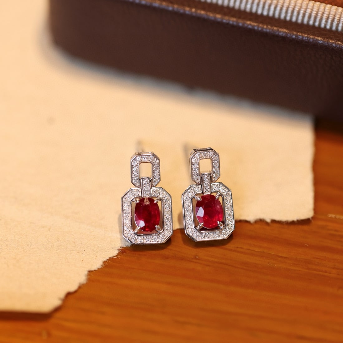 14k Gold 0.79 Ctw Vivid Red Natural Ruby & Diamond Earrings - 4