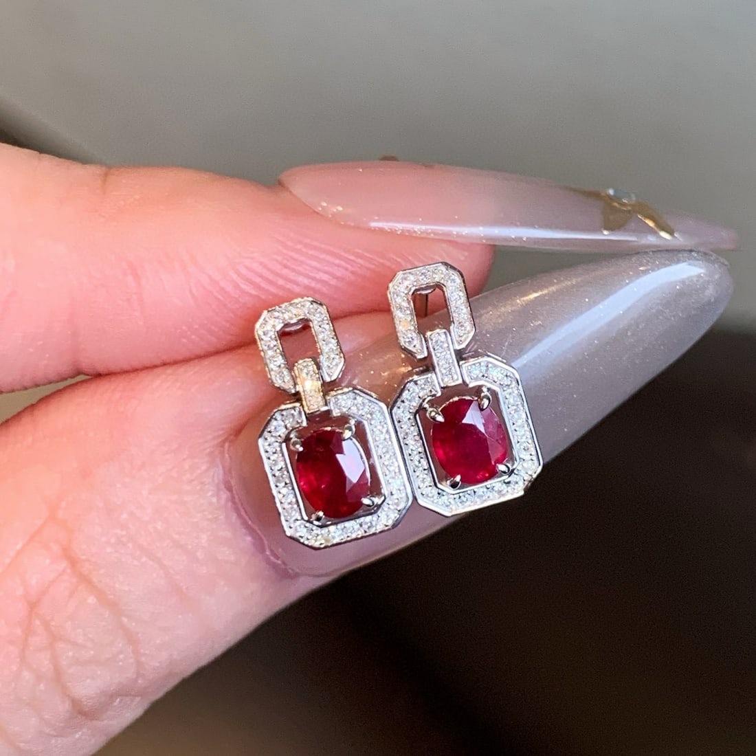 14k Gold 0.79 Ctw Vivid Red Natural Ruby & Diamond Earrings - 6