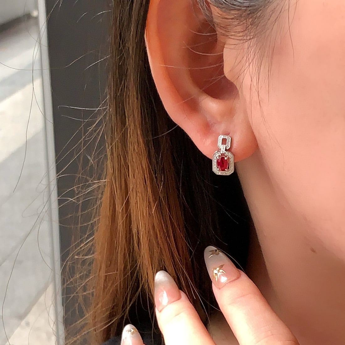 14k Gold 0.79 Ctw Vivid Red Natural Ruby & Diamond Earrings - 7