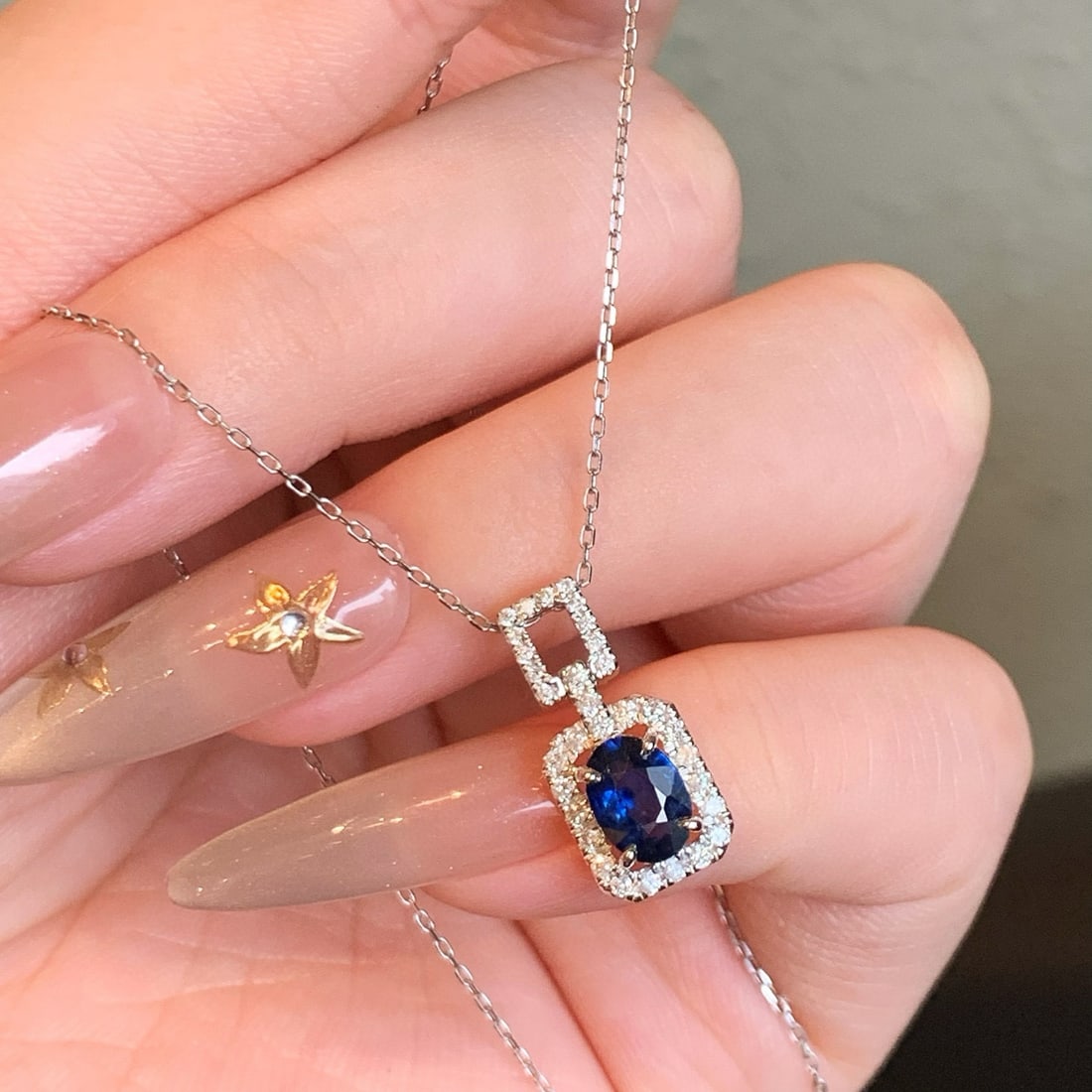 14k Gold 1.26 Ctw Natural Sapphire & Diamond Pendant( Without Chain ) - 6
