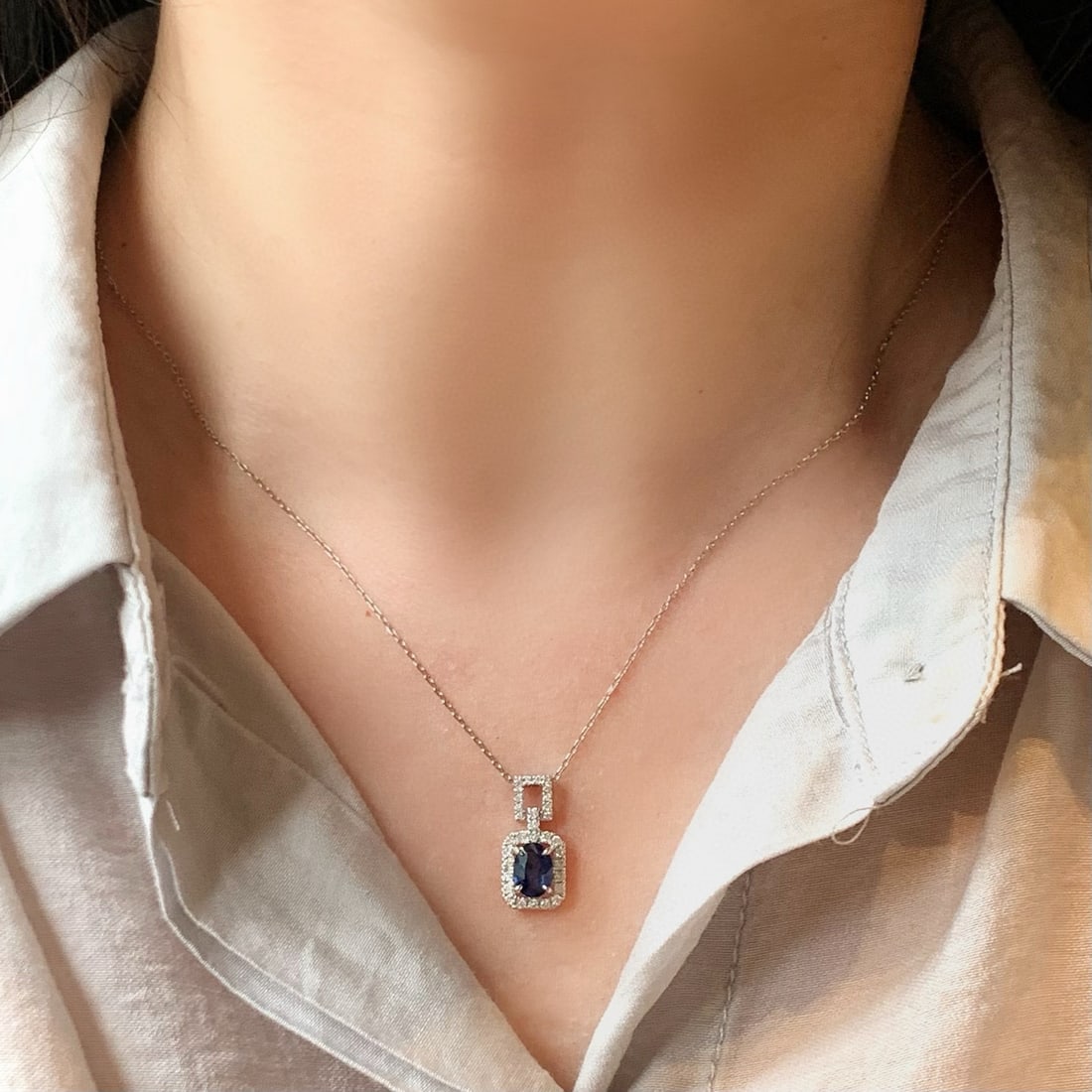 14k Gold 1.26 Ctw Natural Sapphire & Diamond Pendant( Without Chain ) - 7