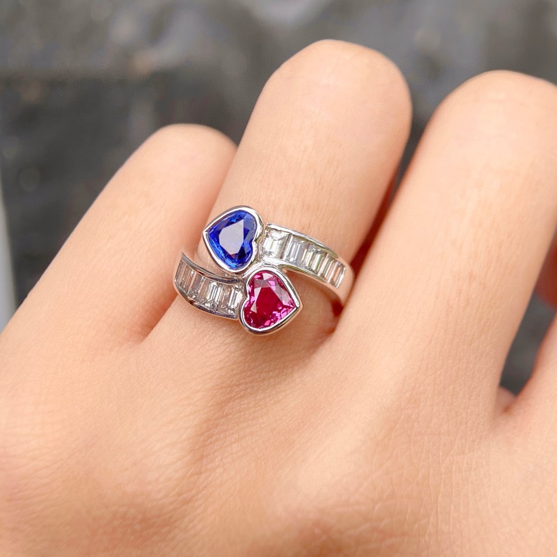 14k Gold 1.50 Ctw Natural Sapphire & Ruby & Diamond & Toi Et Moi Ring - 3