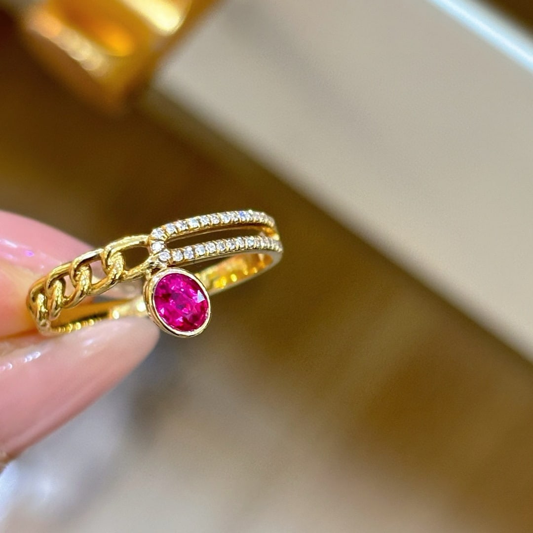 14k Gold 0.3 Ct Natural Ruby & Diamond Ring: Ref:231076210 // gold content:14k gold // ring size:7. 25us // // main gemstone:ruby // shape:oval // carat weight:0. 3ct // color:red // treatment:natural // // adjacent gemstone 2 : diamond // shape