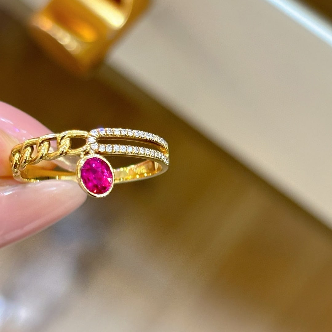14k Gold 0.3 Ct Natural Ruby & Diamond Ring - 2