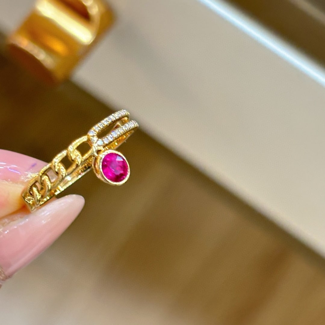 14k Gold 0.3 Ct Natural Ruby & Diamond Ring - 3