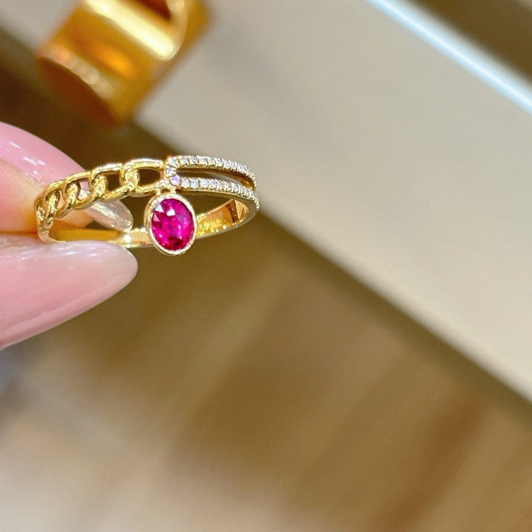 14k Gold 0.3 Ct Natural Ruby & Diamond Ring - 4