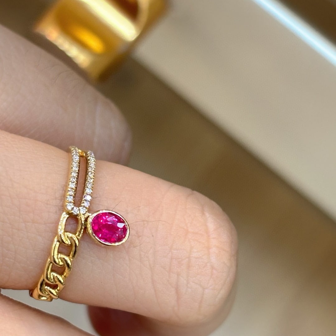 14k Gold 0.3 Ct Natural Ruby & Diamond Ring - 5