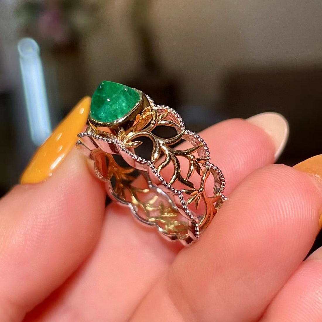 14k Gold 1.40 Ct Natural Emerald Ring - 2