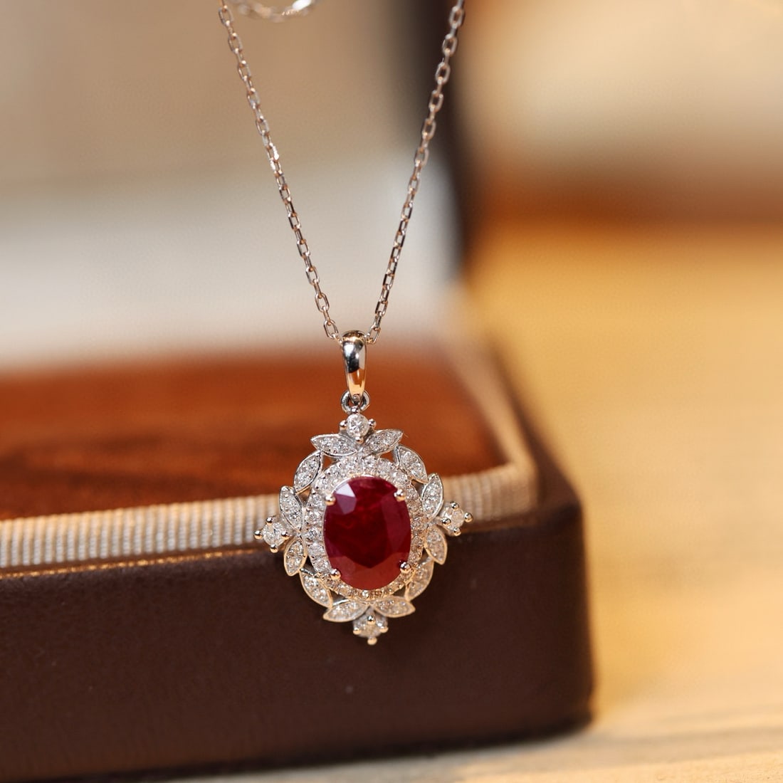14k Gold 1.86 Ctw Natural Ruby & Diamond Pendant( Without Chain ): Ref:231076213 // gold content:14k gold // main gemstone:ruby // shape:oval // carat weight:1. 56ct // color:pigeonblood red // treatment:natural // // adjacent gemstone 2 : diamond // shape:round //