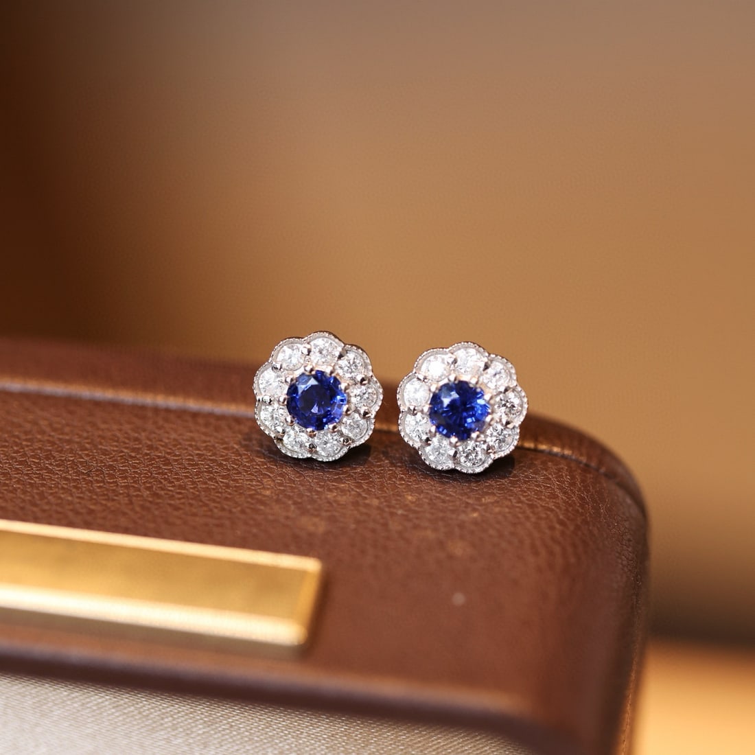 14k Gold 0.98 Ctw Natural Sapphire & Diamond Earrings - 2