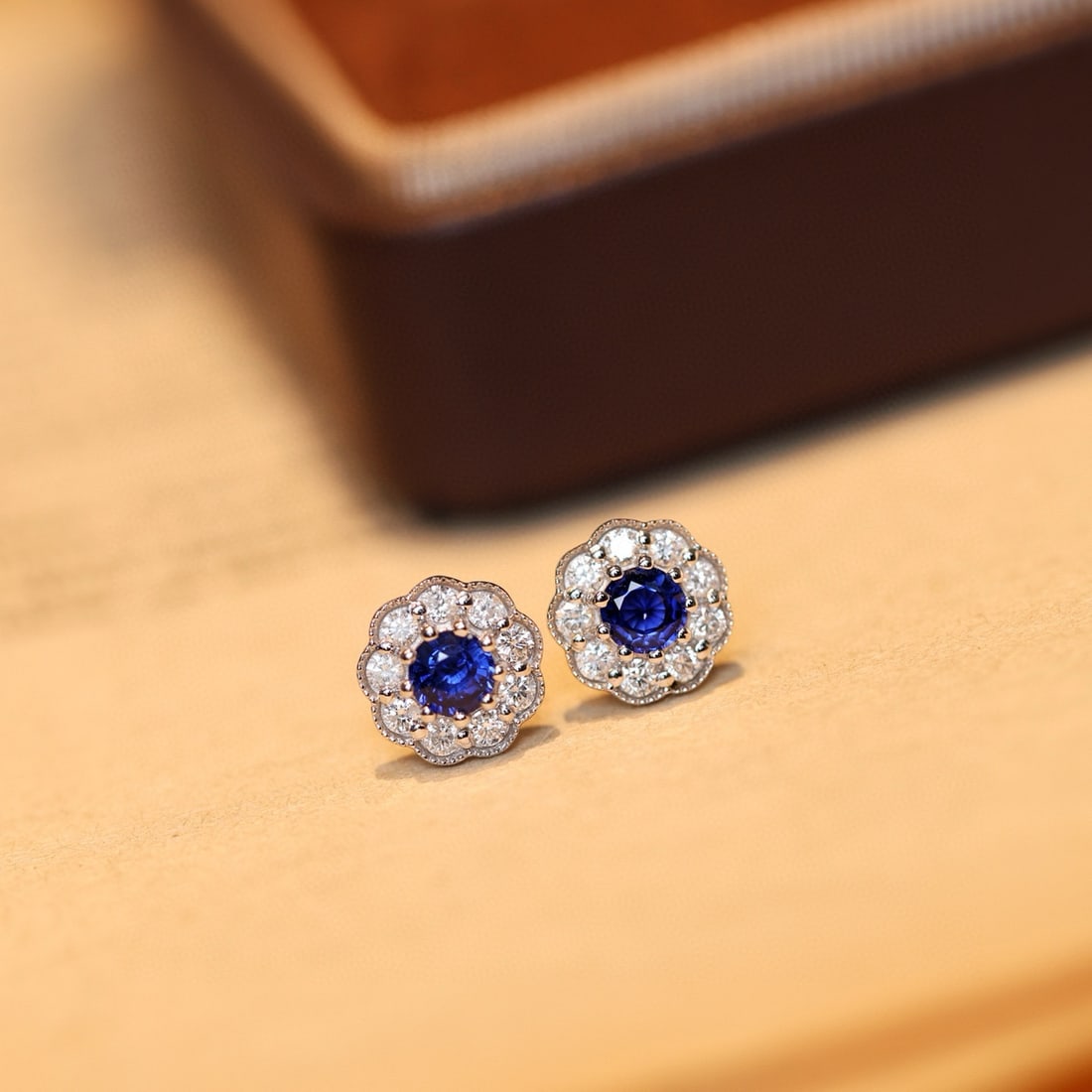 14k Gold 0.98 Ctw Natural Sapphire & Diamond Earrings - 3