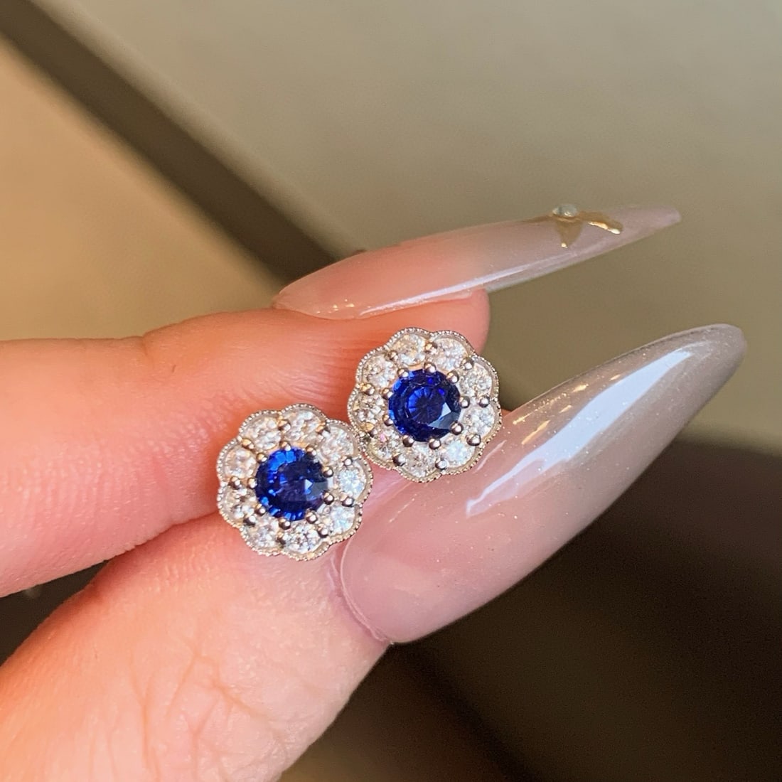 14k Gold 0.98 Ctw Natural Sapphire & Diamond Earrings - 4