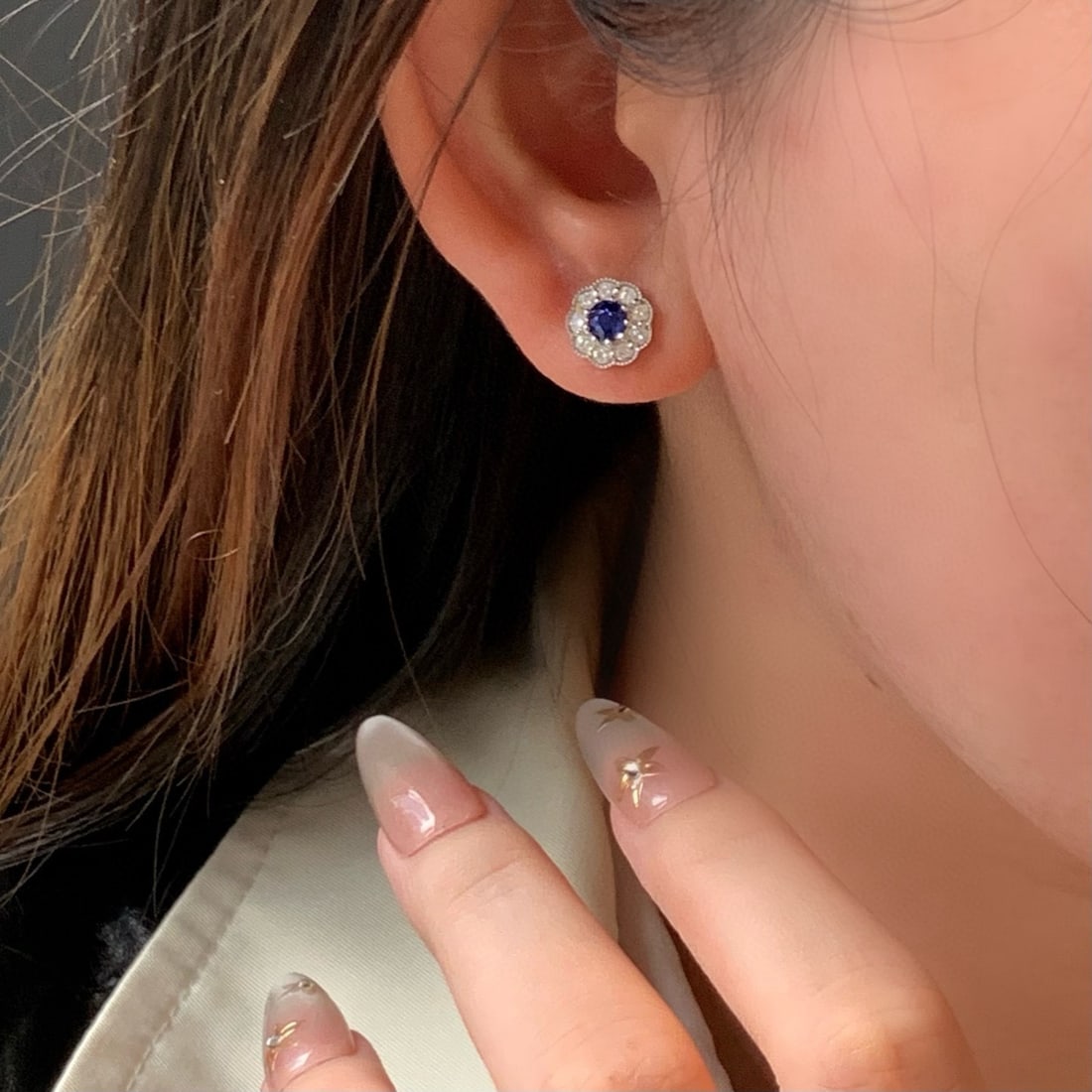14k Gold 0.98 Ctw Natural Sapphire & Diamond Earrings - 5