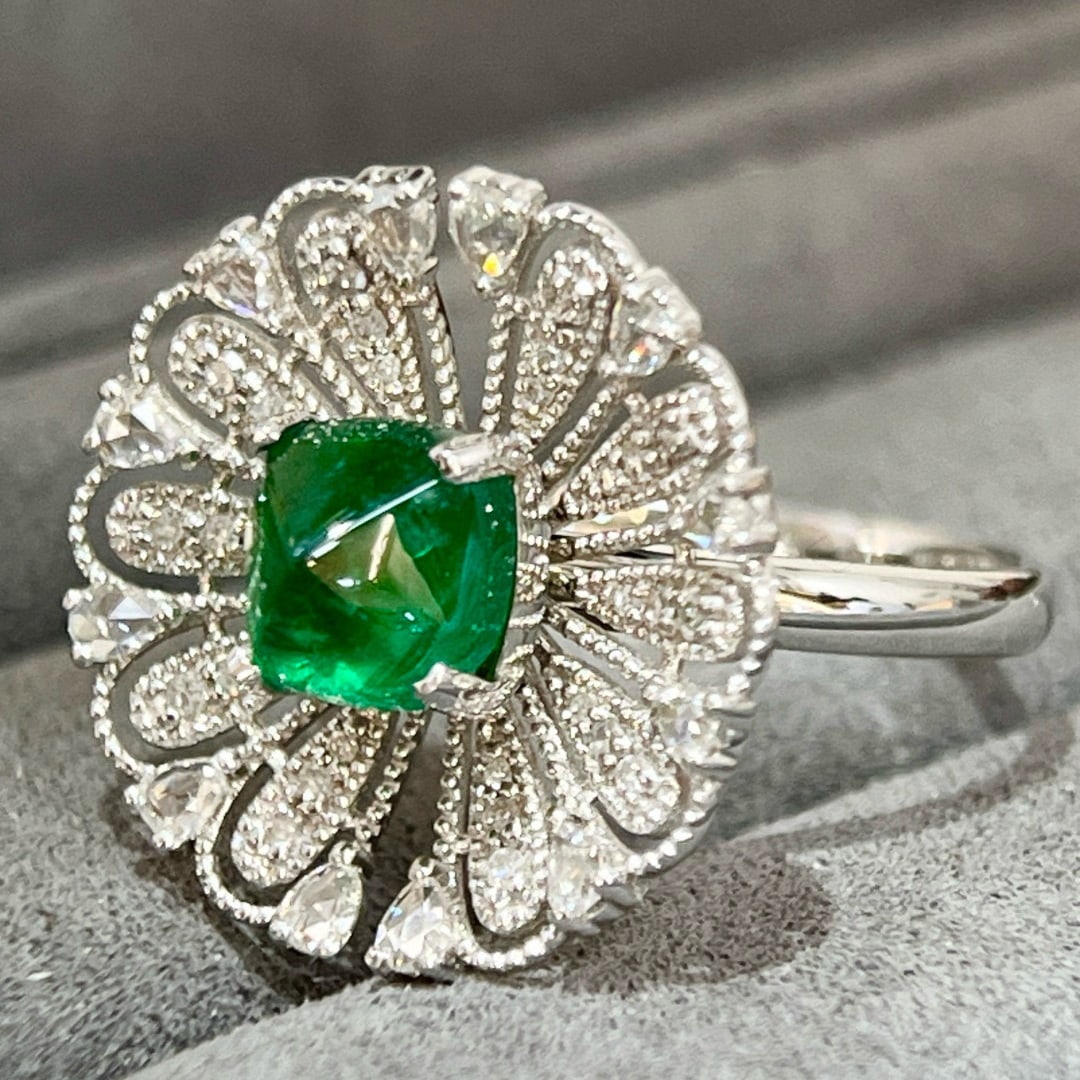 14k Gold 2.49 Ctw Vivid Green Natural Emerald & Diamond Ring - 6