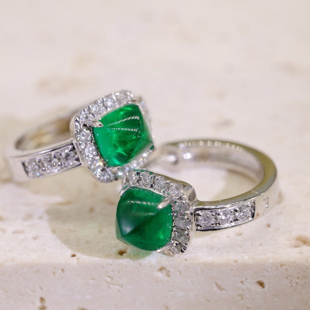 14k Gold 0.8 Ct Vivid Green Natural Emerald & Diamond Earrings - 2