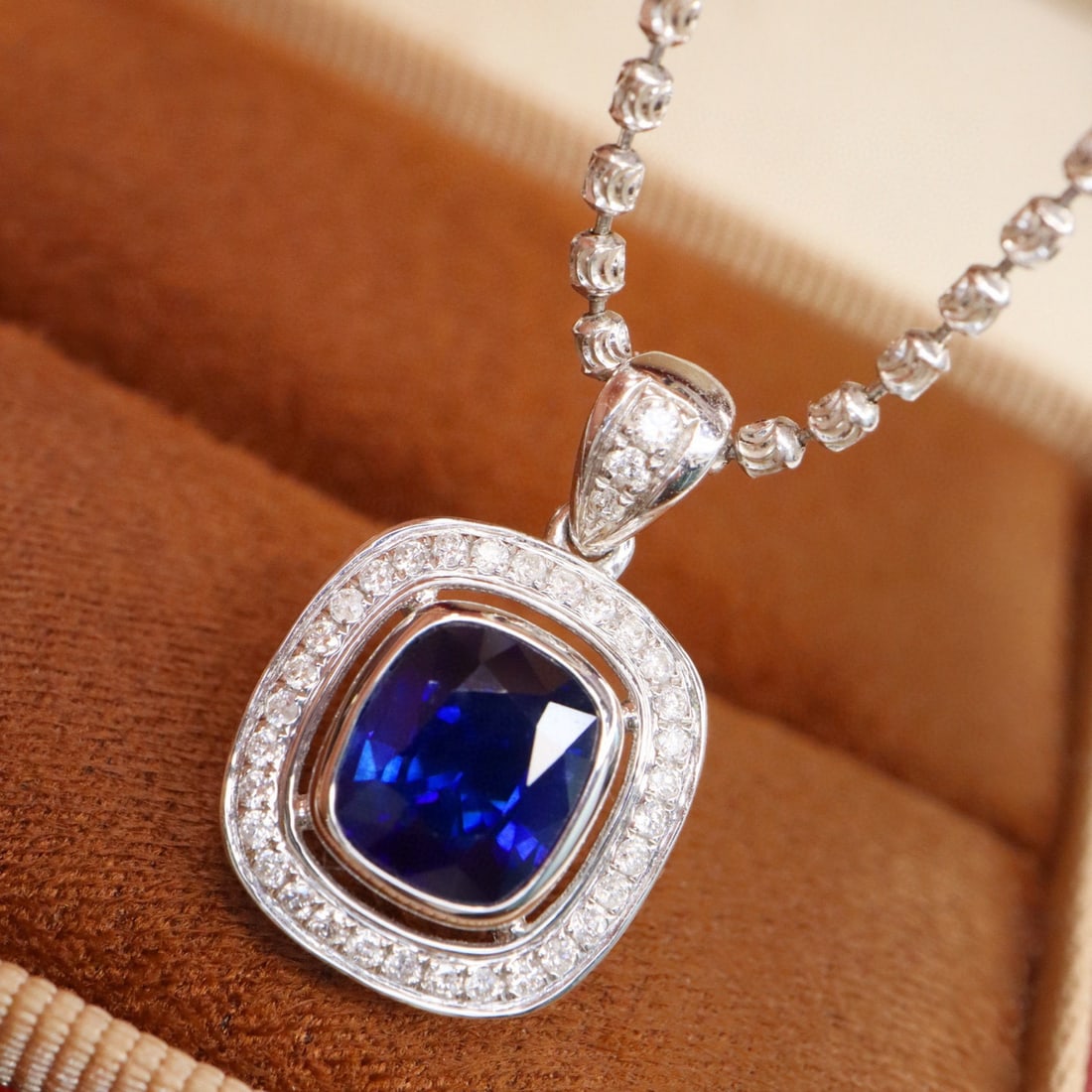 14k Gold 1.83 Ctw Natural Sapphire & Diamond Pendant( Without Chain ): Ref:231076264 // gold content:14k gold // main gemstone:sapphire // shape:cushion // carat weight:1. 62ct // color:royal blue // treatment:natural // // adjacent gemstone 2 : diamond // shape:round