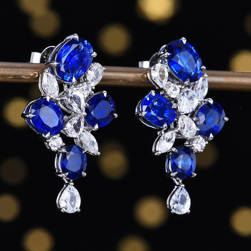 14k Gold 6.36 Ctw Vivid Green Natural Emerald & Sapphire Earrings - 3